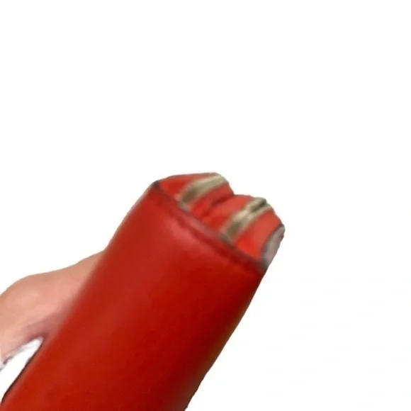 Coach orangy red leather double zipper wristlet clutch bag